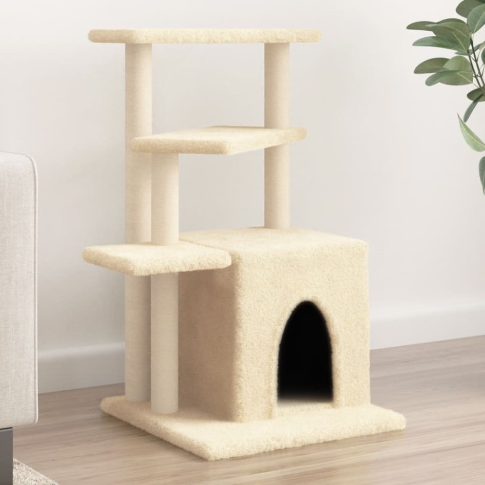 Rascador para gatos con postes de sisal color crema 83,5