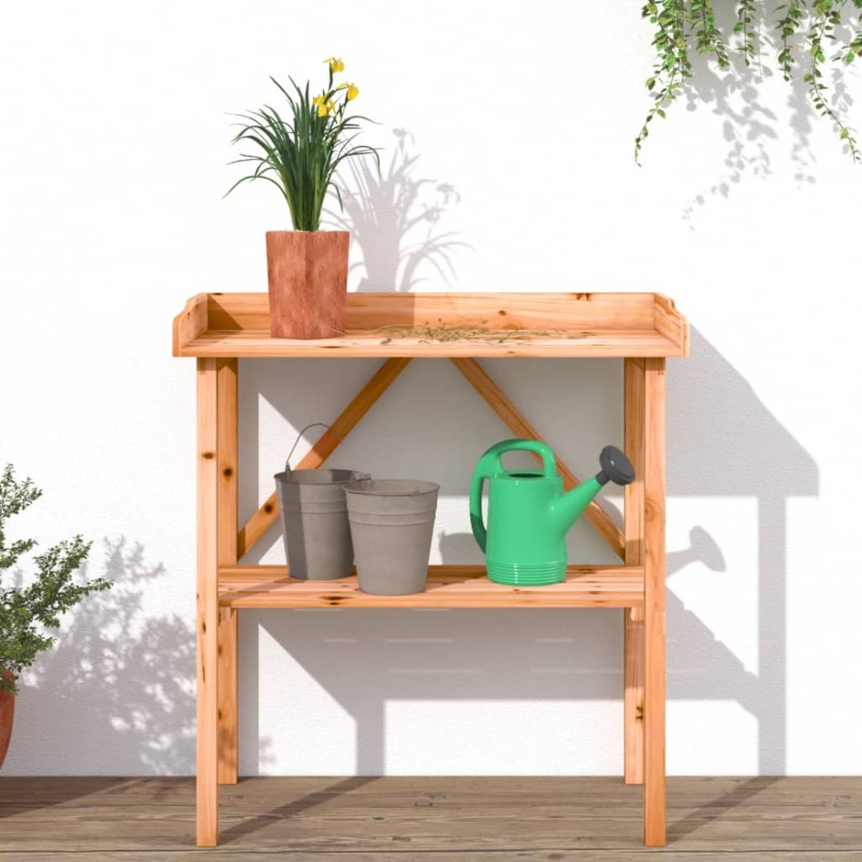 Mesa para plantas con estante madera abeto marrón 78x38x82,5