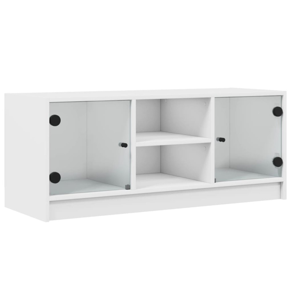Mueble de TV con puertas de vidrio blanco 102x37x42