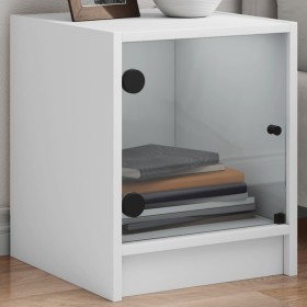 Mesitas de noche con puertas de vidrio 2 uds blanco 35x37x42