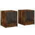 Mesitas noche puertas de vidrio 2 uds roble ahumado 35x37x42