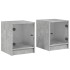 Mesitas noche puertas de vidrio 2 uds gris hormigón 35x37x42