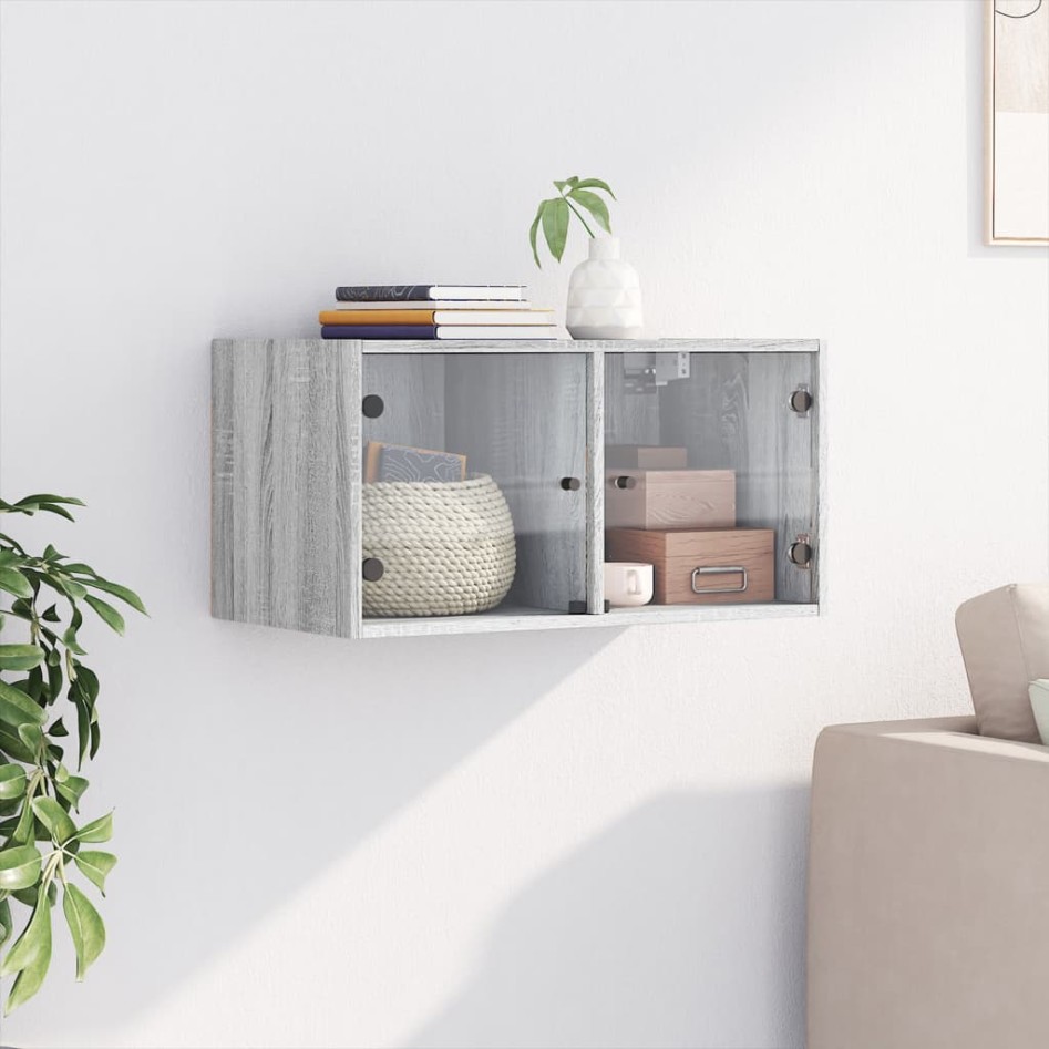 Mueble de pared puertas de vidrio gris Sonoma 68,5x37x35