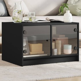 Mesa de centro con puertas de vidrio negra 68x50x42