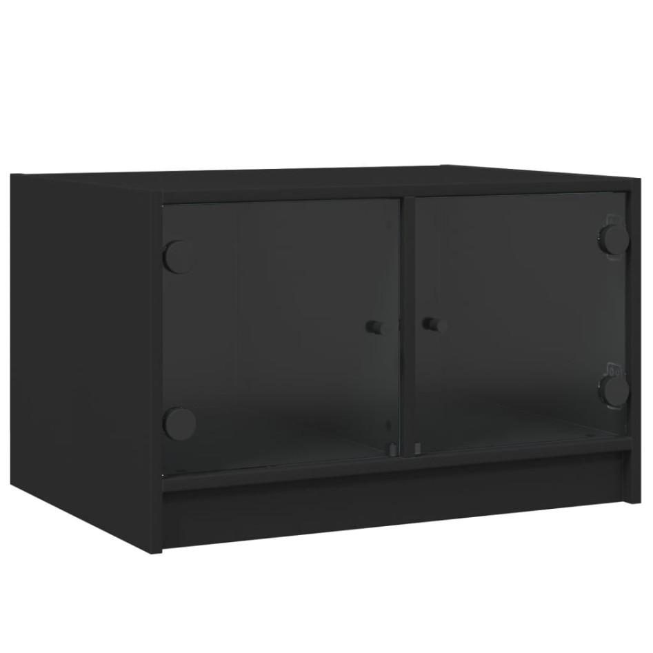 Mesa de centro con puertas de vidrio negra 68x50x42