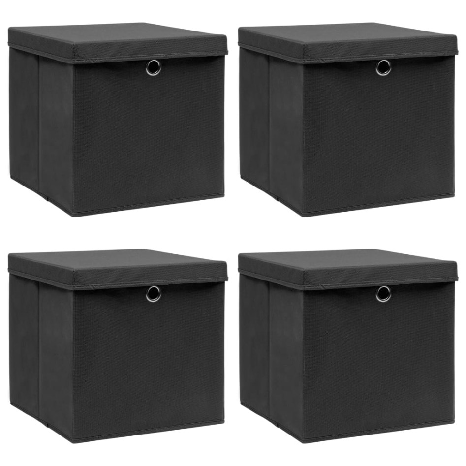 Cajas de almacenaje con tapas 4 uds tela negro 32x32x32