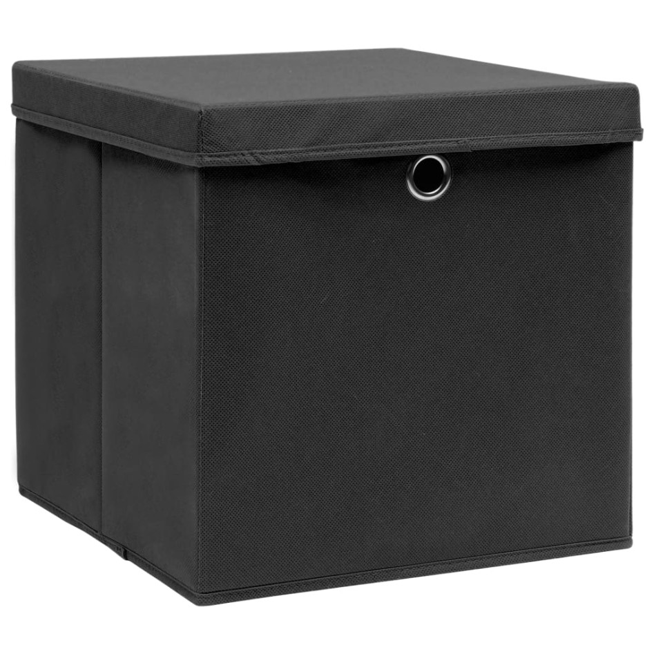 Cajas de almacenaje con tapas 4 uds tela negro 32x32x32