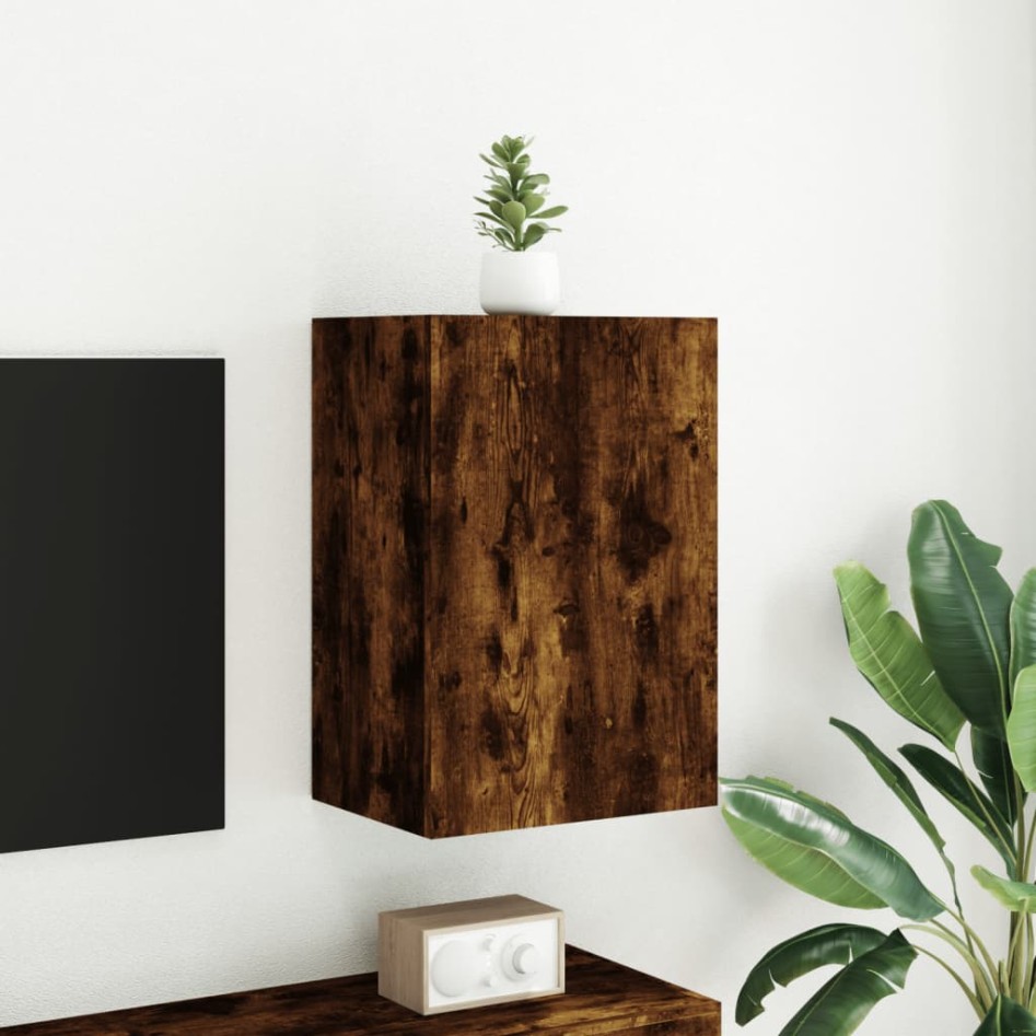 Mueble TV de pared madera ingeniería roble ahumado