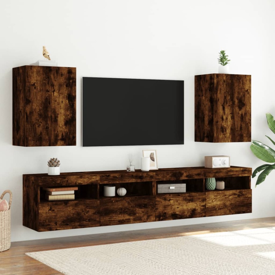 Mueble TV de pared madera ingeniería roble ahumado
