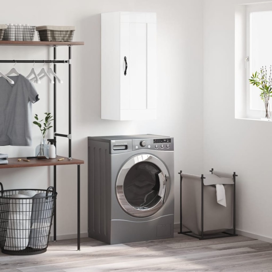 Armario de pared madera ingeniería blanco brillo 34,5x34x90