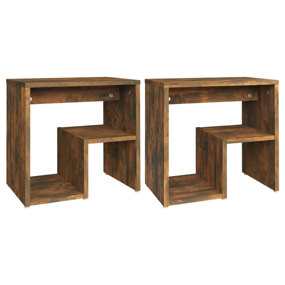 Mesita de noche 2 uds contrachapado roble ahumado