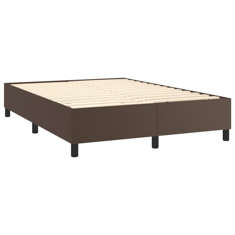 Estructura de cama box spring cuero sintético marrón 140x200