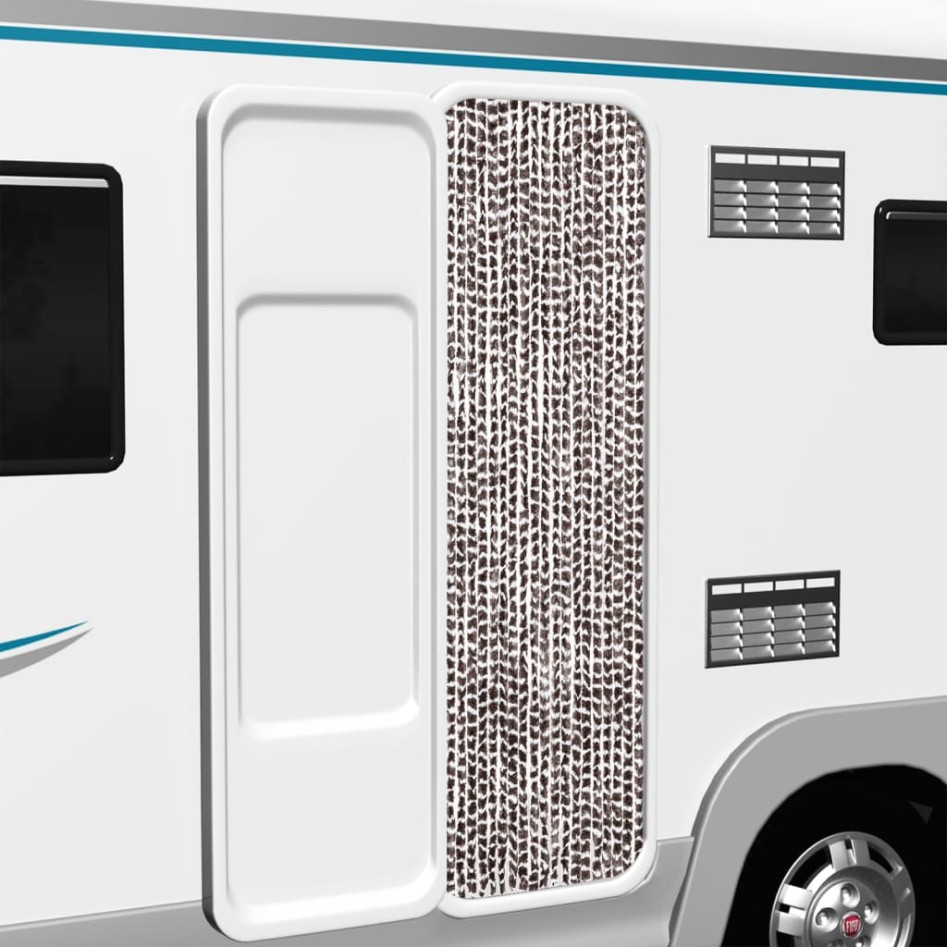 Cortina antimoscas chenilla marrón y blanco 56x200