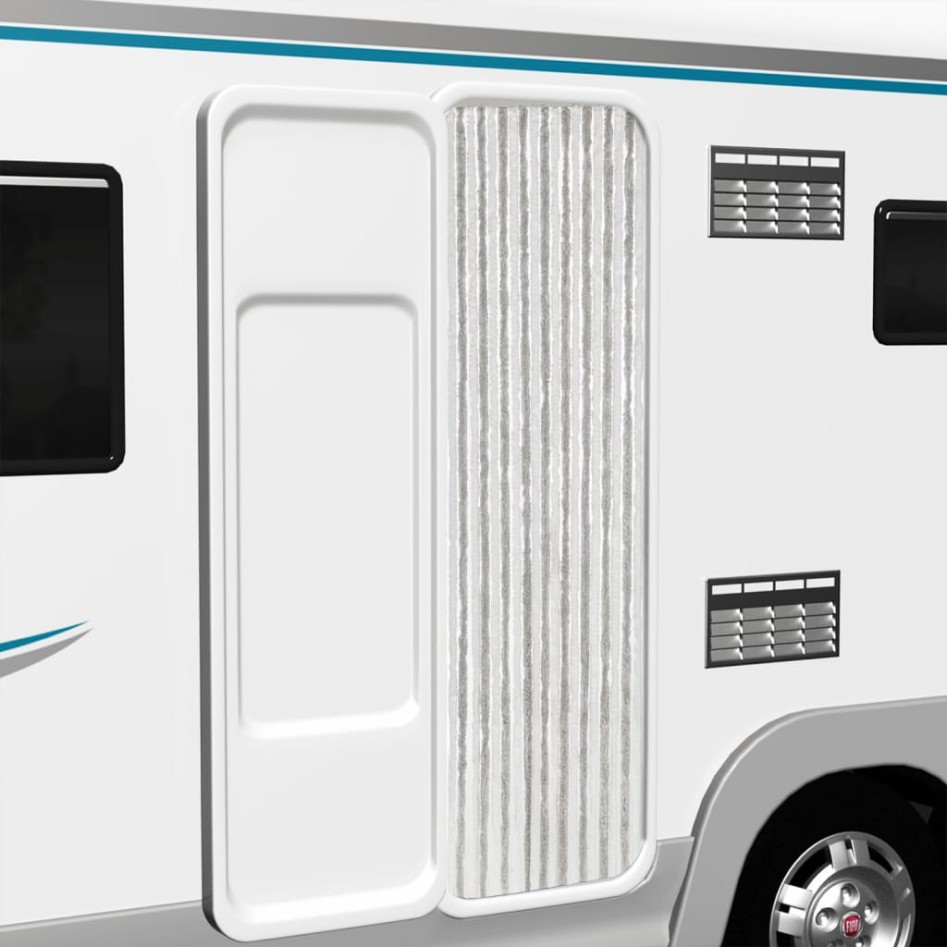 Cortina antimoscas chenilla gris claro y blanco 56x185