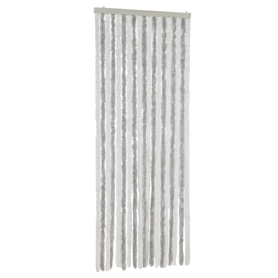 Cortina antimoscas chenilla gris claro y blanco 56x185
