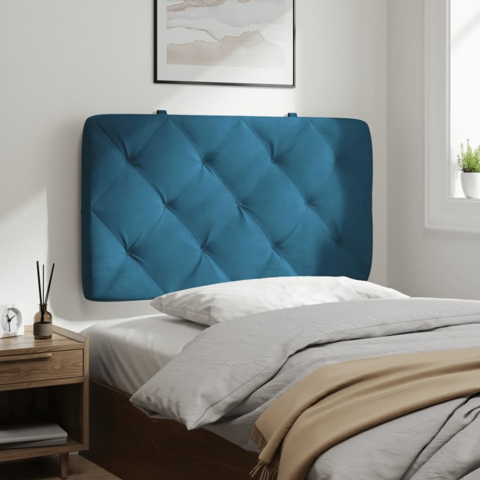 Cabecero de cama acolchado terciopelo azul 90