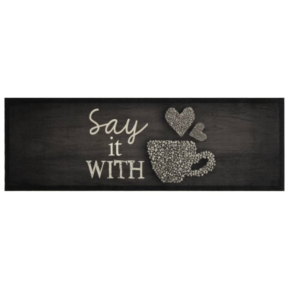 Alfombra de cocina lavable terciopelo negro taza 60x180