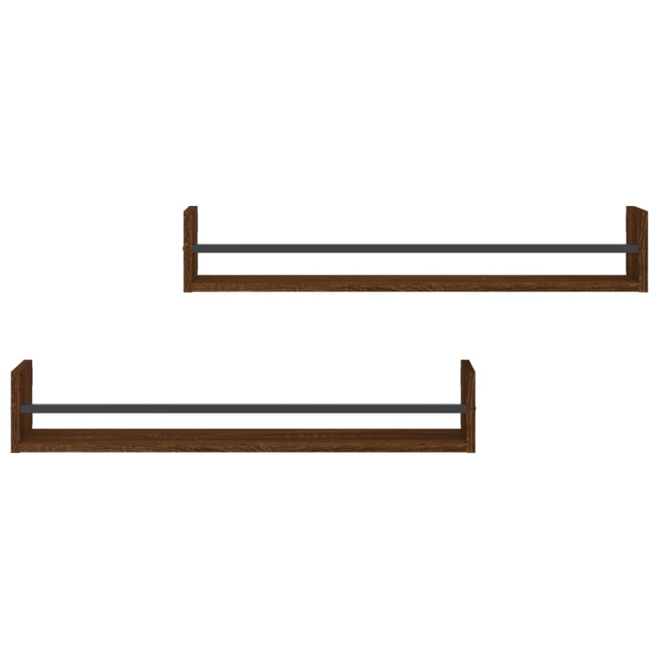 Estantes de pared con barras 2 uds marrón roble 80x16x14