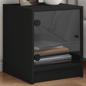 Mesitas de noche con puertas de vidrio 2 uds negro 35x37x42