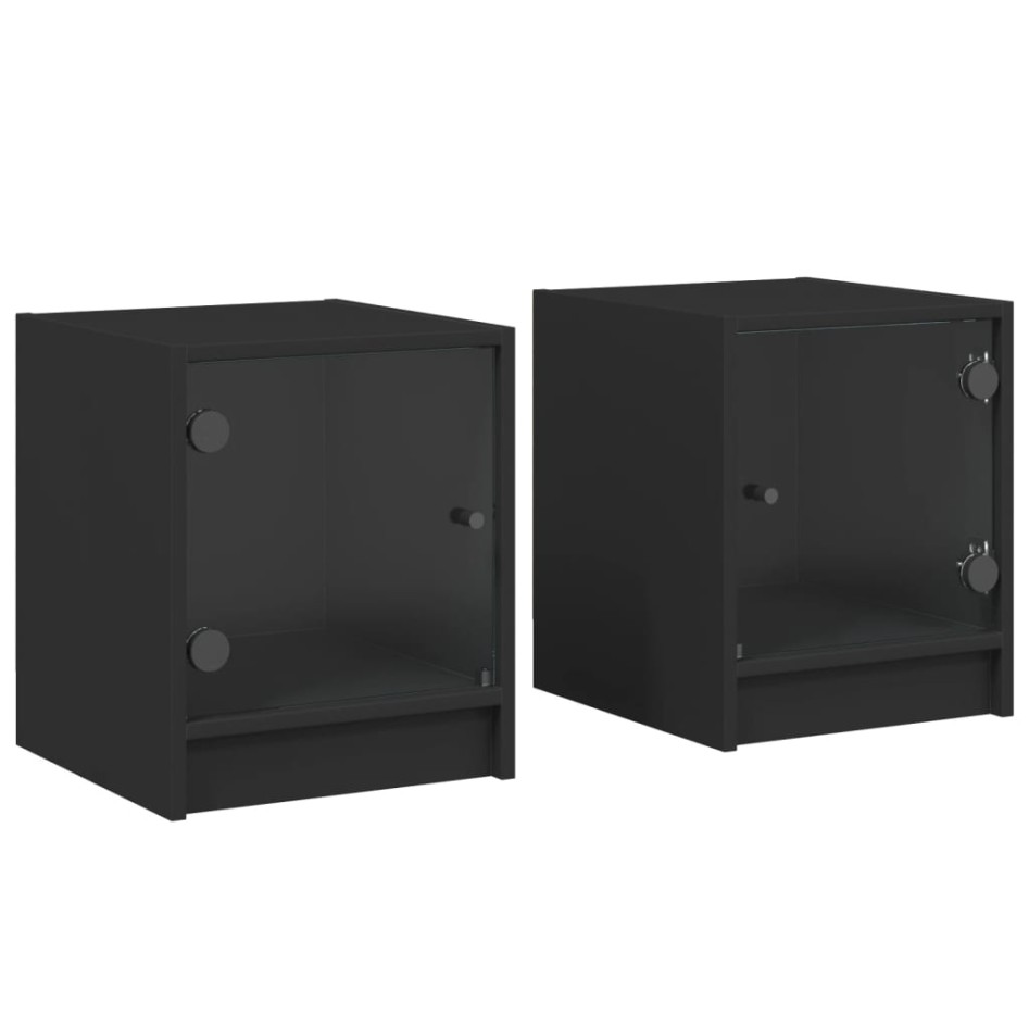 Mesitas de noche con puertas de vidrio 2 uds negro 35x37x42
