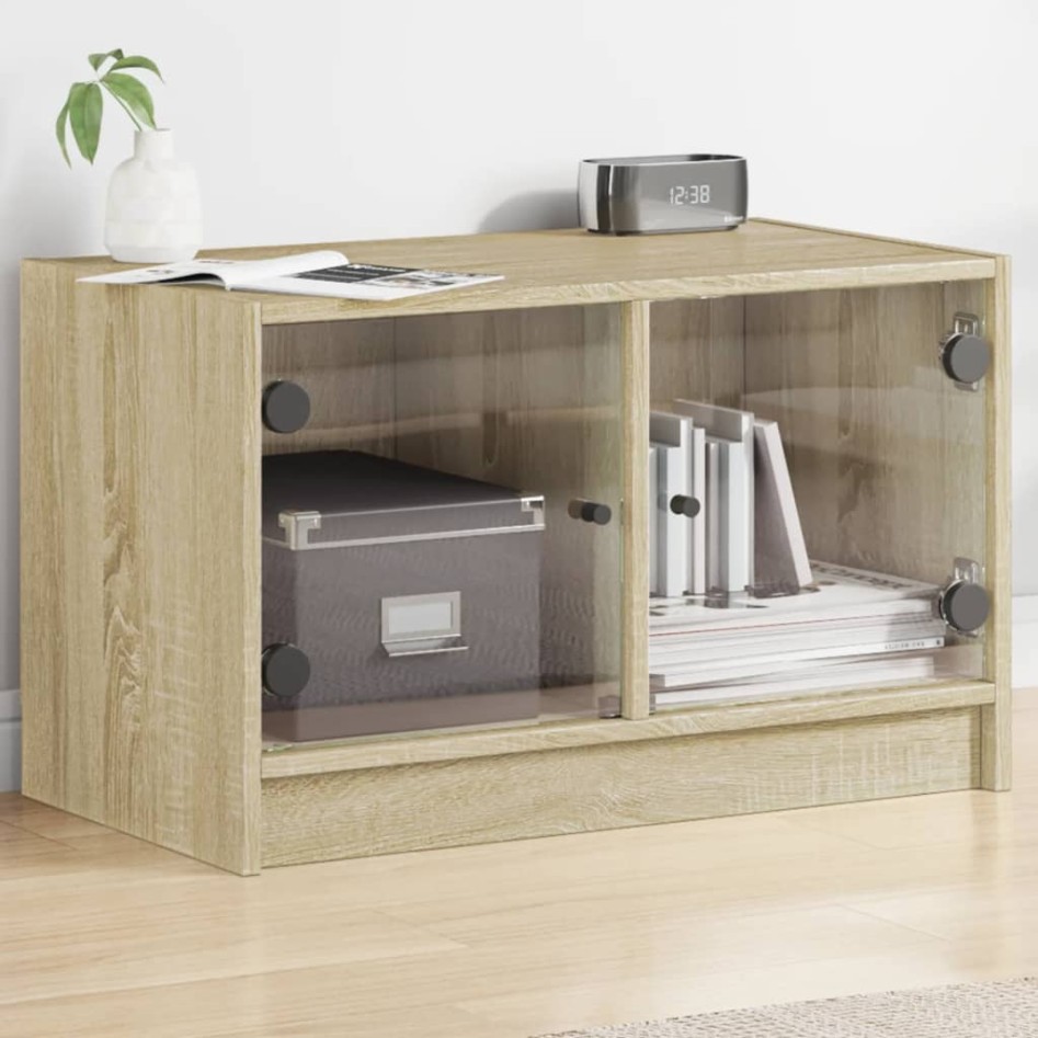 Mueble de TV con puertas de vidrio roble Sonoma 68x37x42