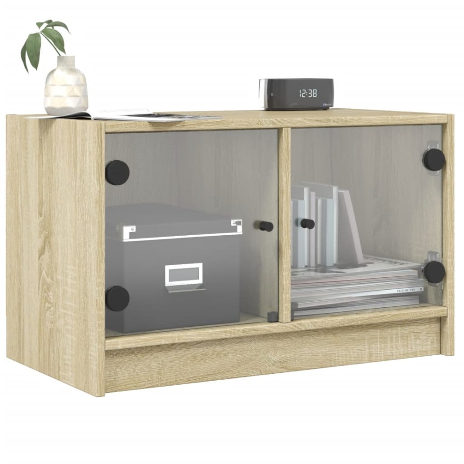 Mueble de TV con puertas de vidrio roble Sonoma 68x37x42