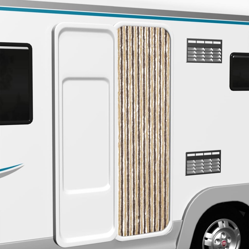 Cortina antimoscas chenilla marrón oscuro y beige 56x185