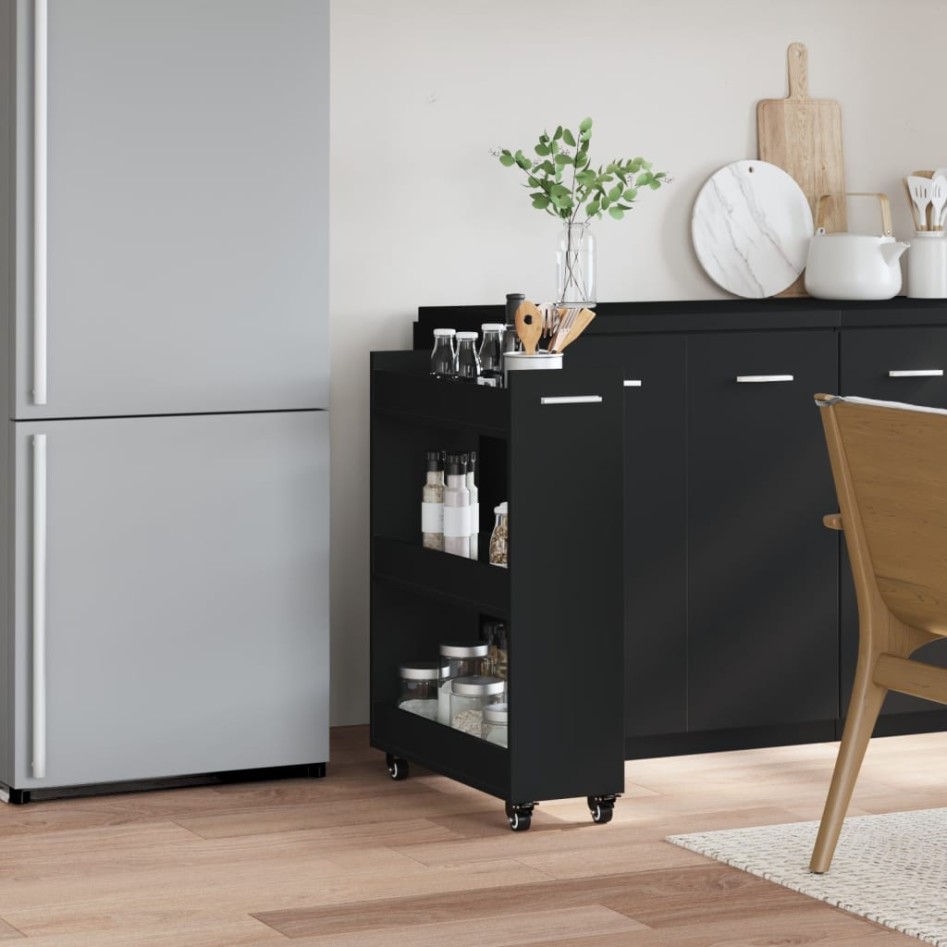 Armario con ruedas madera de ingeniería negro 60x22x79