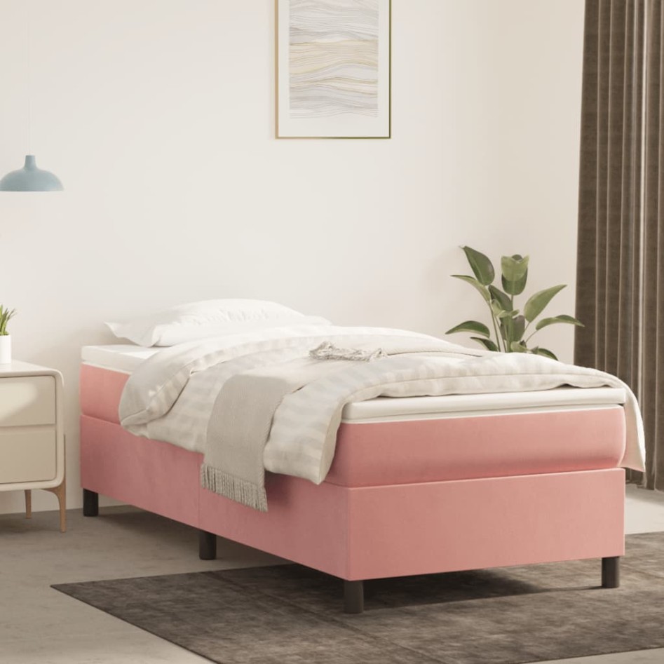Estructura de cama box spring terciopelo rosa 90x200