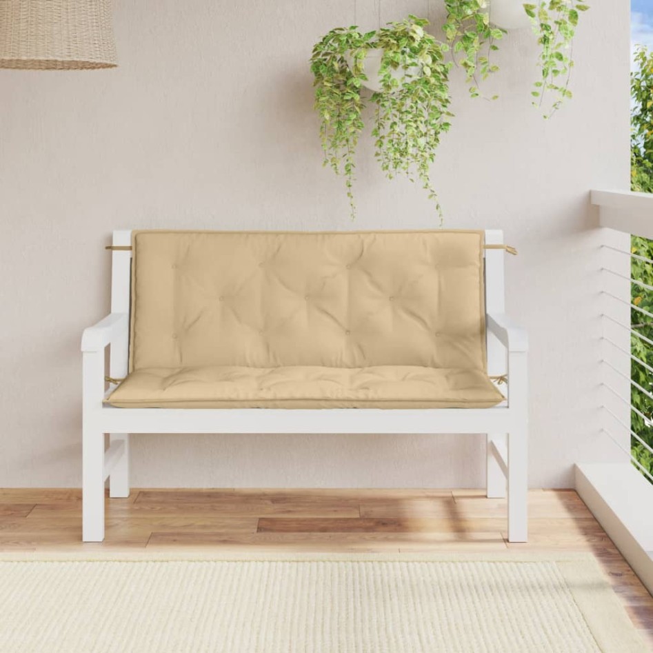 Cojines para banco jardín 2 uds tela beige melange 120x50x7