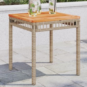 Mesa de jardín ratán PE madera acacia beige mezcla 38x38x42