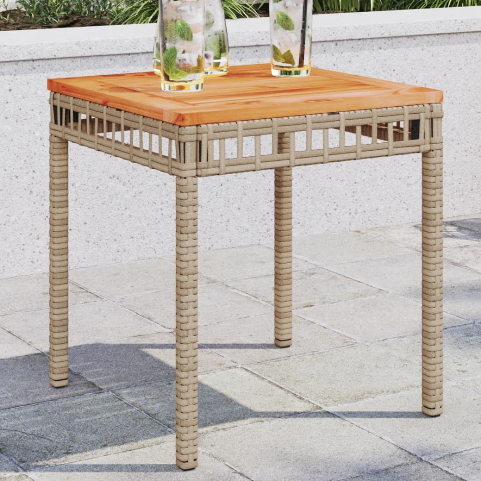 Mesa de jardín ratán PE madera acacia beige mezcla 38x38x42