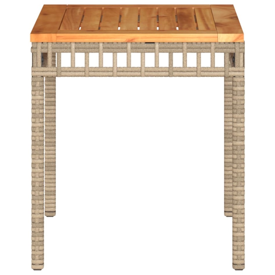 Mesa de jardín ratán PE madera acacia beige mezcla 38x38x42