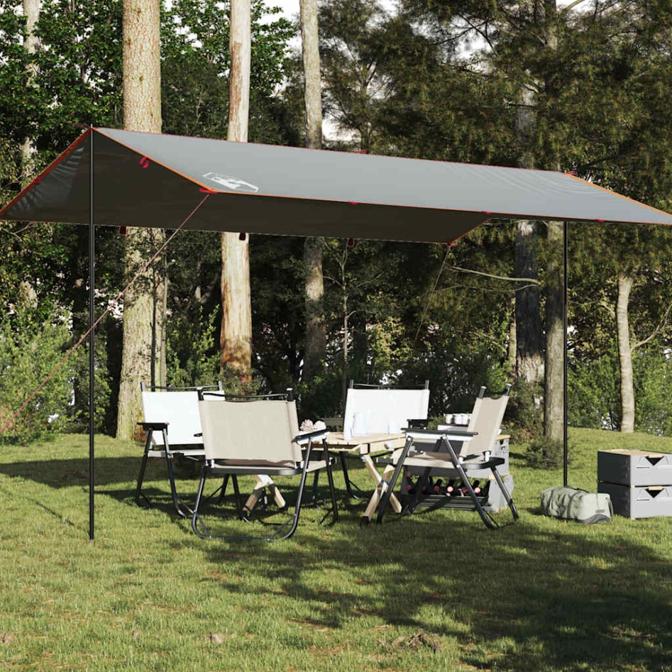 Lona de camping impermeable gris y naranja 500x294