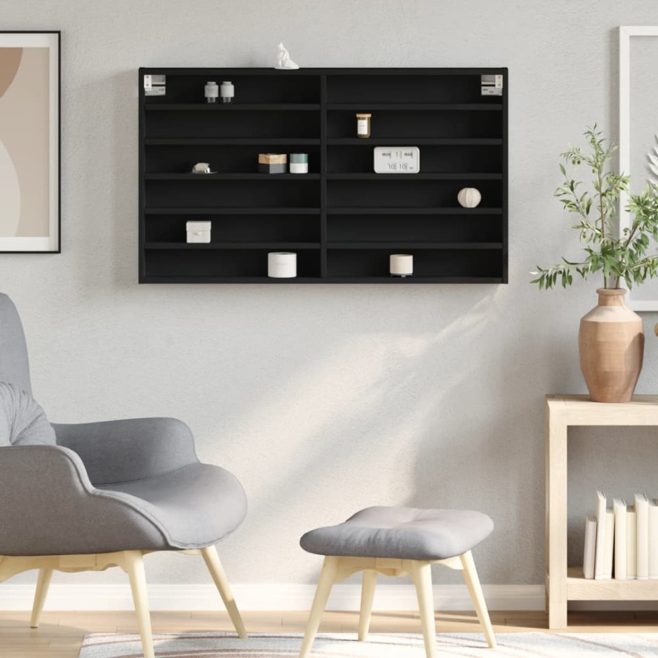 Vitrina de madera de ingeniería negra 100x8,5x58