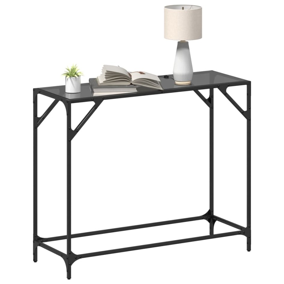 Mesa consola con superficie de vidrio negro acero 98x35x81
