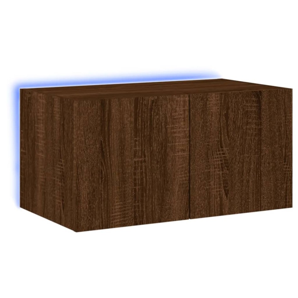 Mueble de TV de pared con luces LED roble marrón 60x35x31