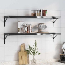 Estantes de pared 2 uds acero inoxidable negro 100x23,5x3