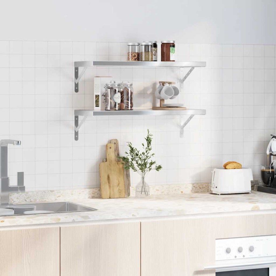 Estantes de pared 2 uds acero inoxidable plateado 75x30x3