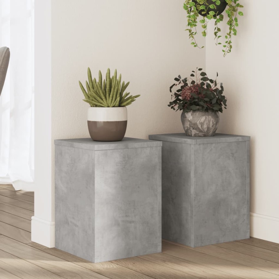 Soportes de plantas 2 uds madera gris hormigón 25x25x35