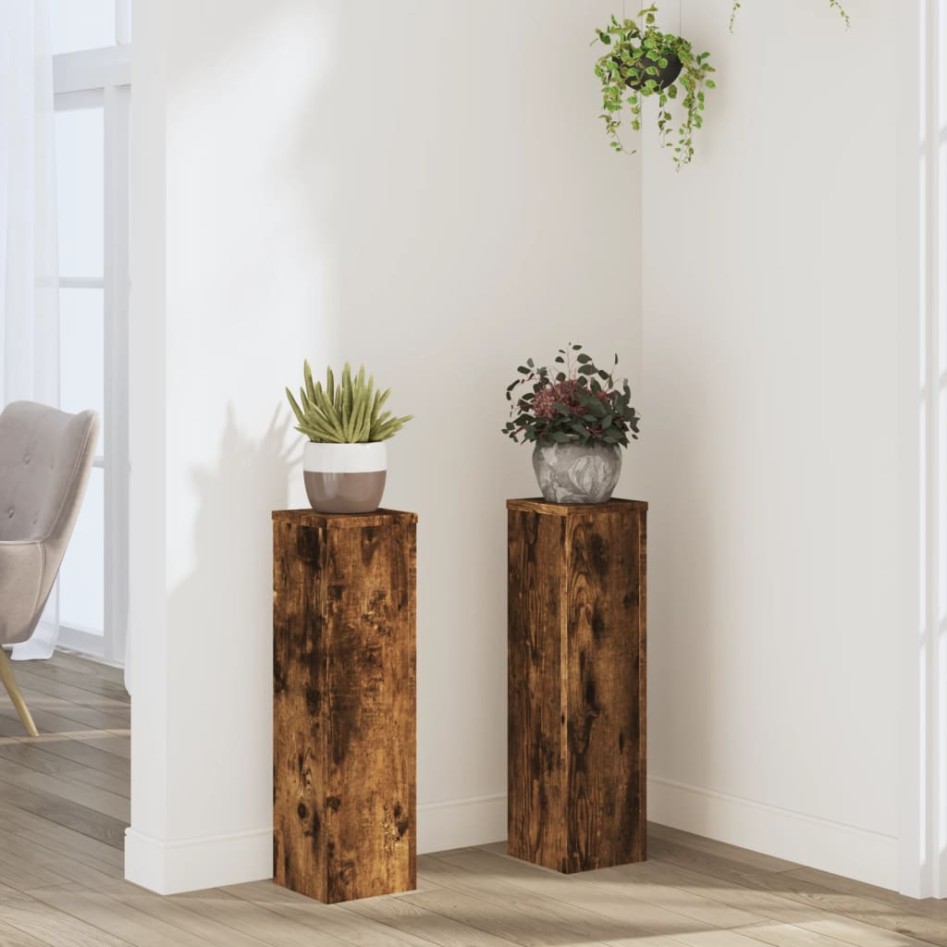 Soportes de plantas 2 uds madera roble ahumado 17x17x60