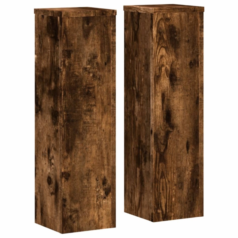 Soportes de plantas 2 uds madera roble ahumado 17x17x60