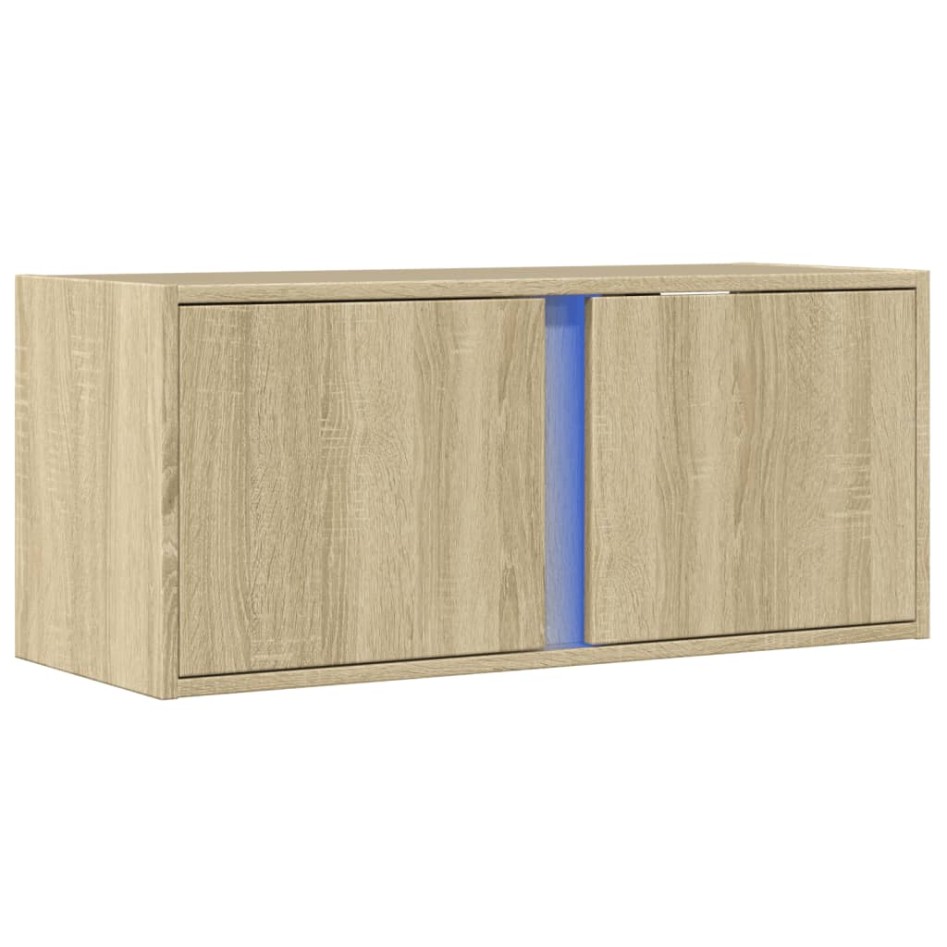 Mueble de TV de pared con luces LED roble Sonoma 80x31x35