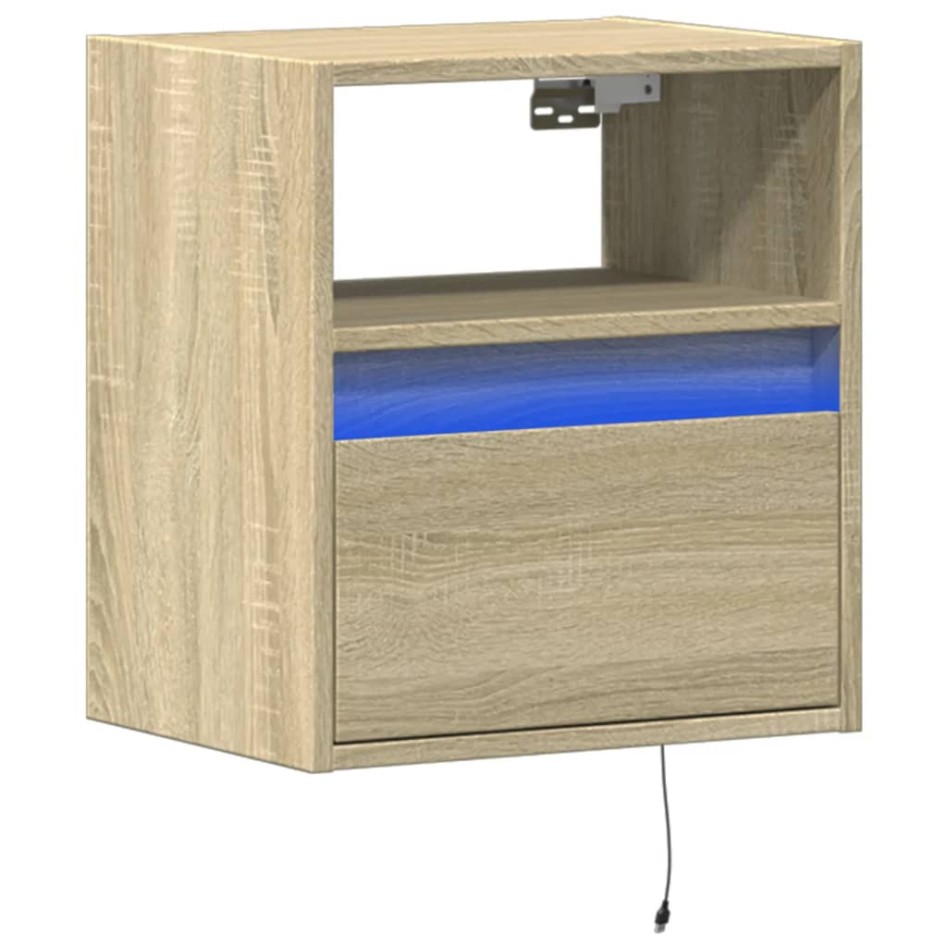 Mueble de TV de pared con luces LED roble Sonoma 41x31x45