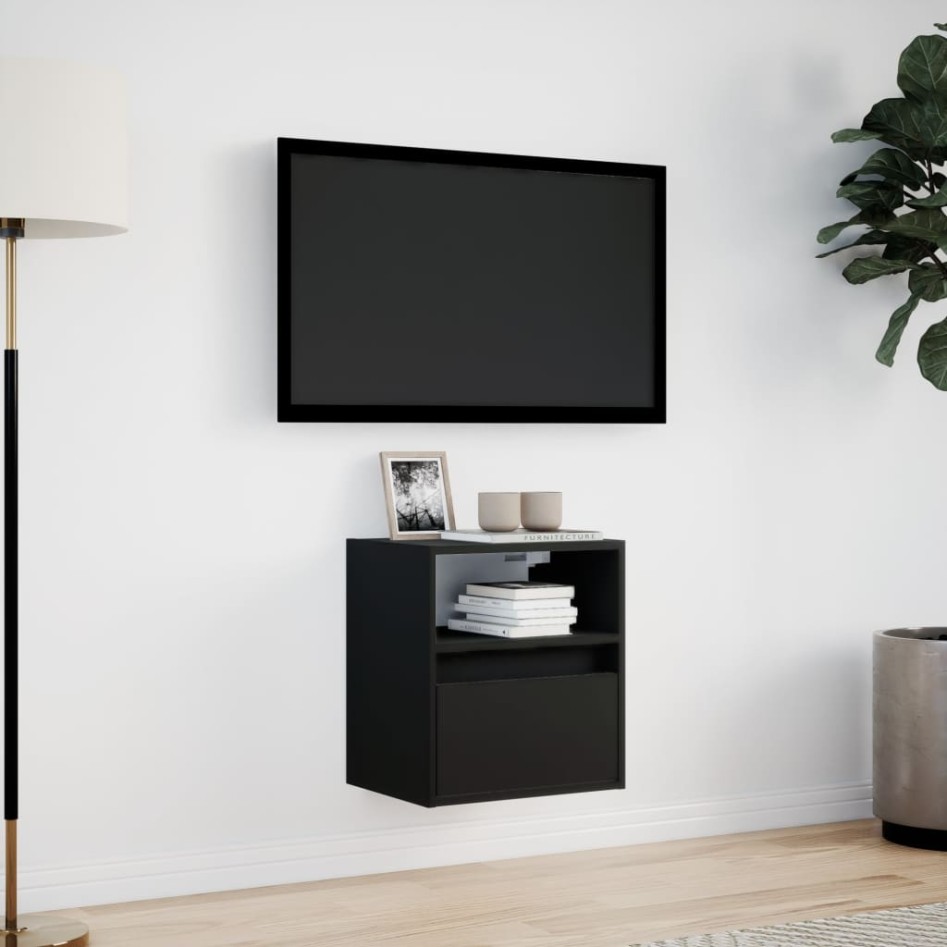 Mueble de TV de pared con luces LED negro 41x31x45