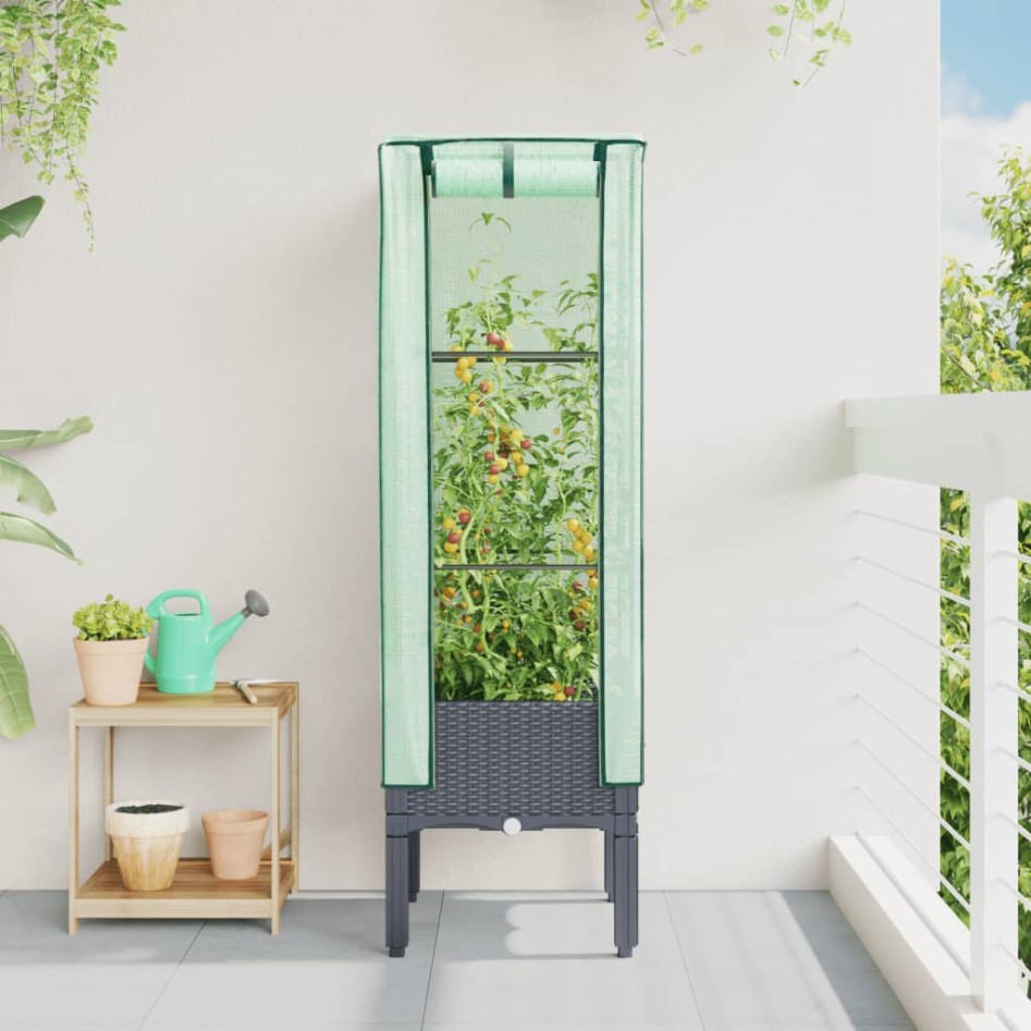 Arriate con cubierta invernadero aspecto ratán 40x40x140