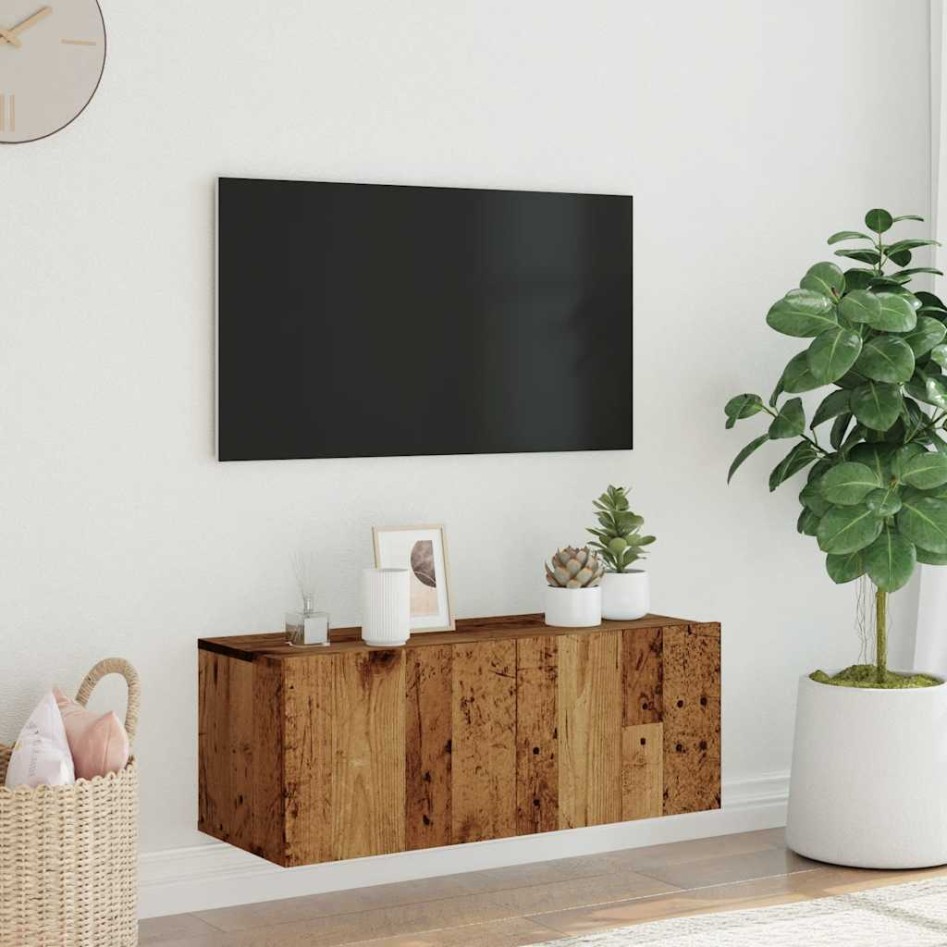 Mueble de pared de TV madera ingeniería envejecida 80x30x30