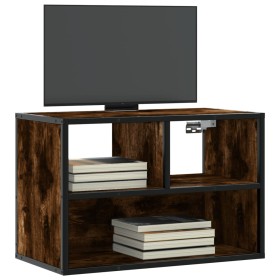 Mueble TV madera ingeniería y metal roble ahumado 60x31x39,5