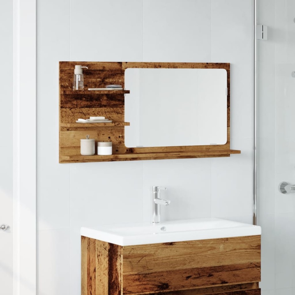 Espejo mueble de baño madera ingeniería envejecida 90x11x45