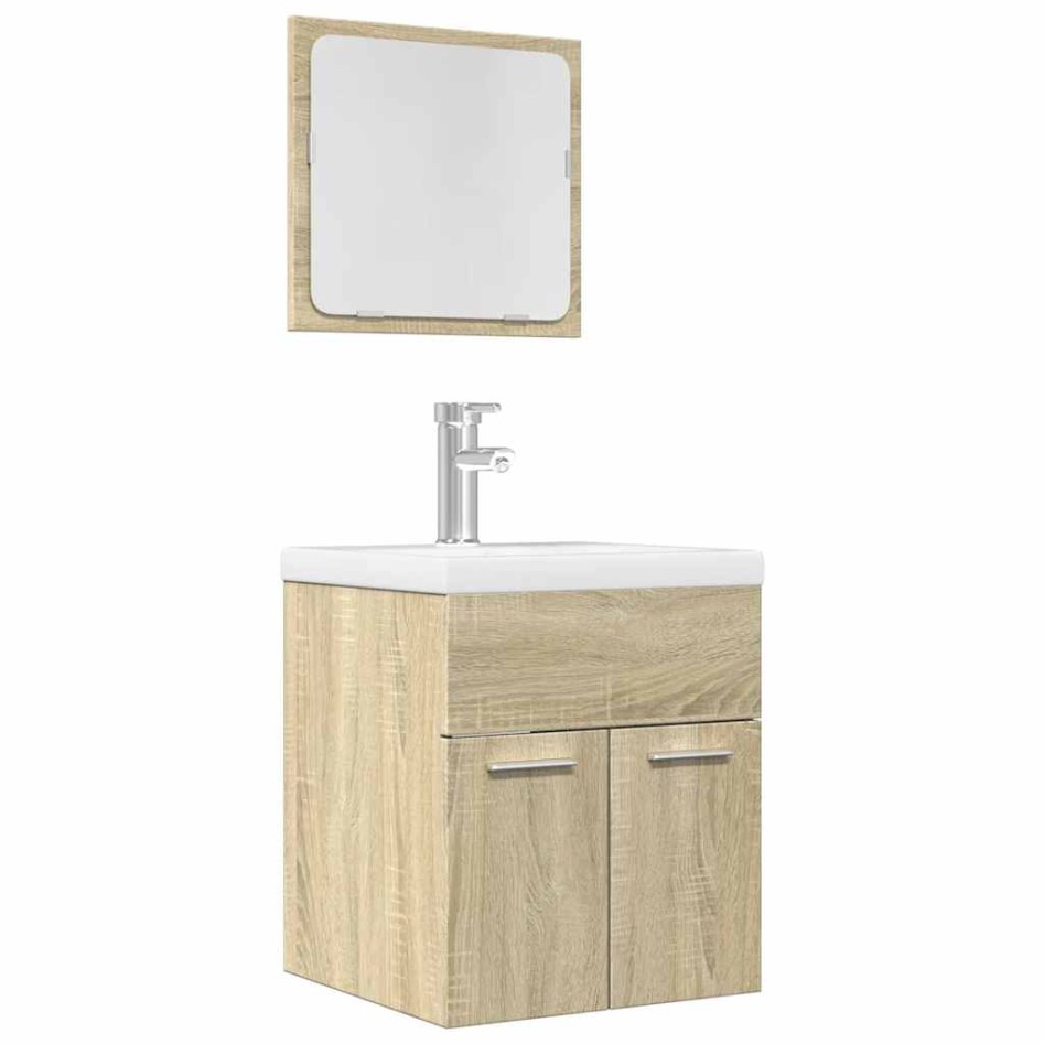 Set de muebles de baño 2 pzas madera contrachapada roble